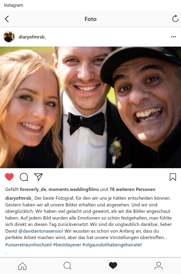 Hochzeitsfotograf Molino Instagram